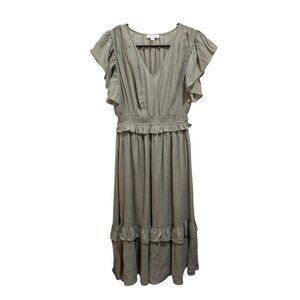 August Sky Womens Size S Sage Green V-Neck Ruffle Sleeve Boho Dress‎ NEW